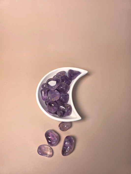 Amethyst Trommelstein Detailansicht - intensive violette Färbung Unikat

