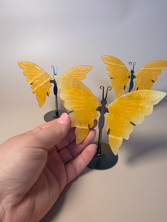 Leuchtend gelber Calcit Schmetterling handpoliert