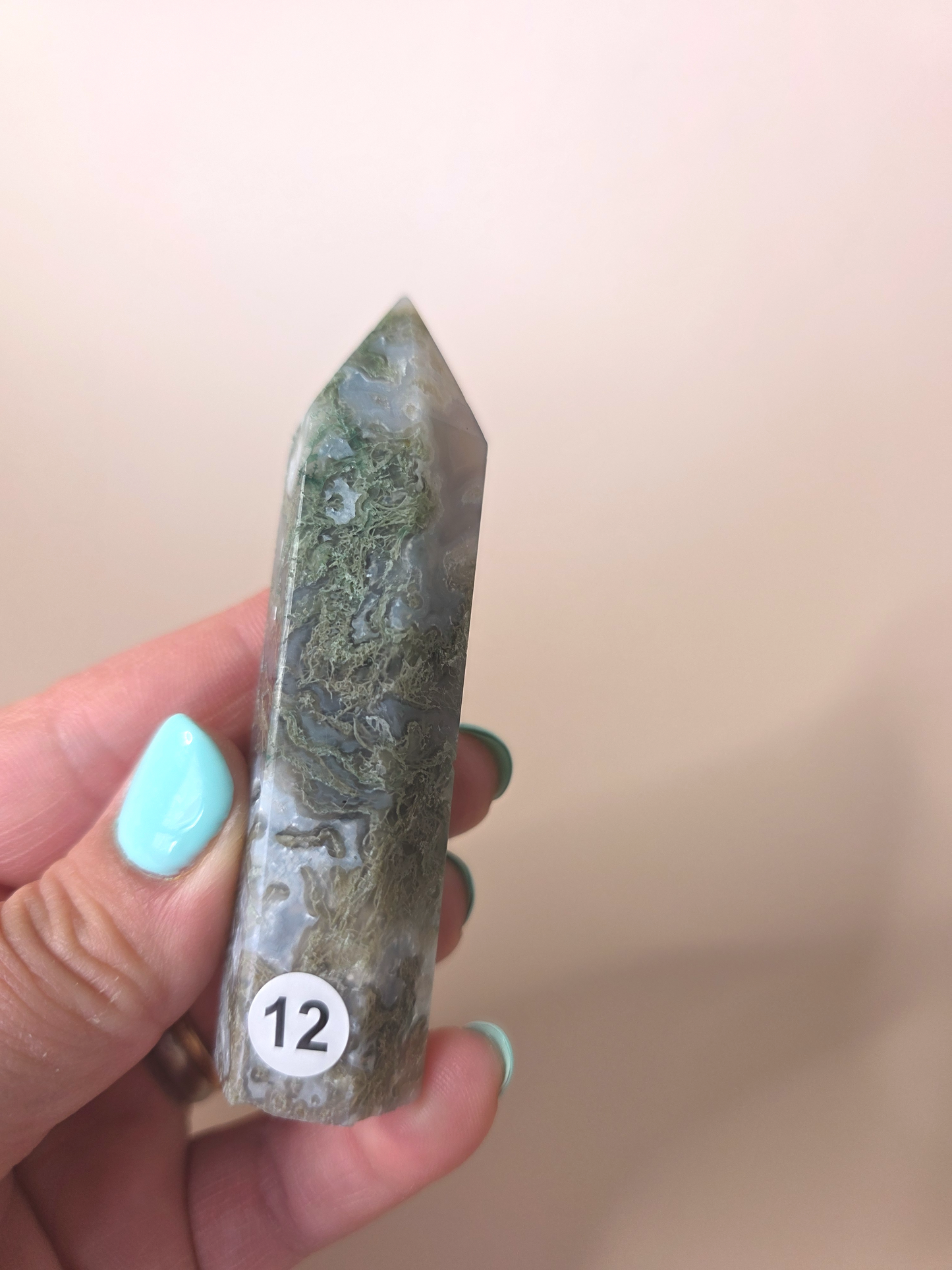 Moosachat Turm Einzelstück – polierter Achat mit Mooszeichnung, Crystal Haven