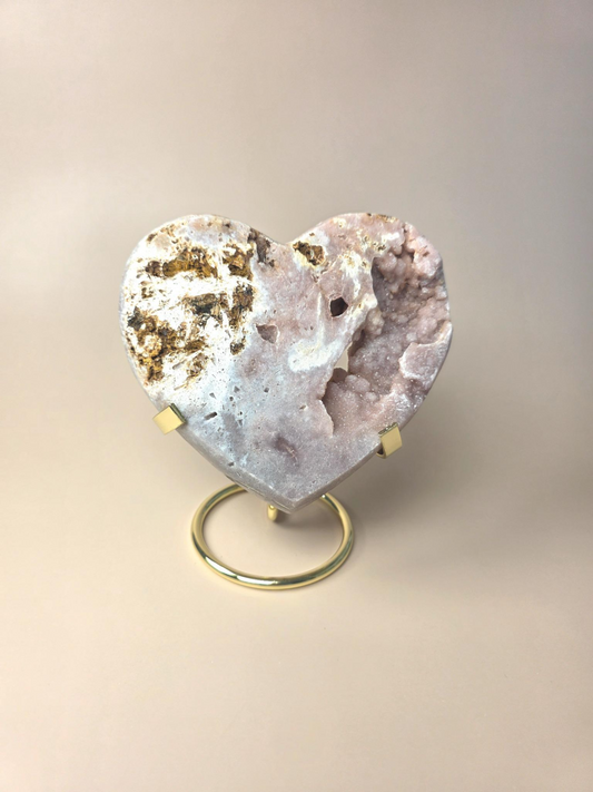 Druzy Pink Amethyst Herz, ca. 150 mm, 610 g, auf Ständer – natürlicher Einzelstein bei Crystal Haven