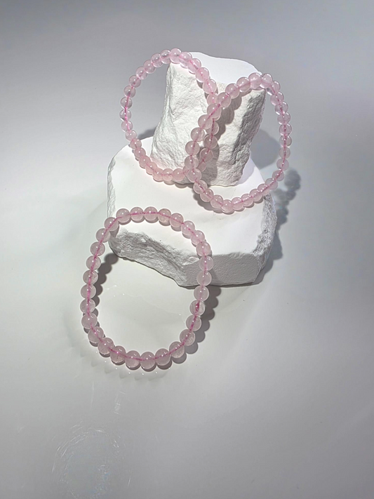 Rosenquarz Armband - polierte rosa Perlen Gesamtansicht Premium Qualität"