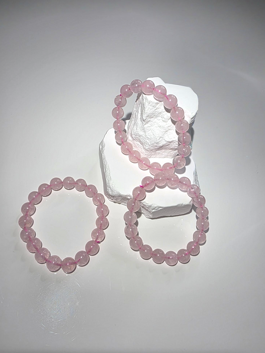 Rosenquarz Armband groß - polierte Herzstein Perlen intensiv rosa
