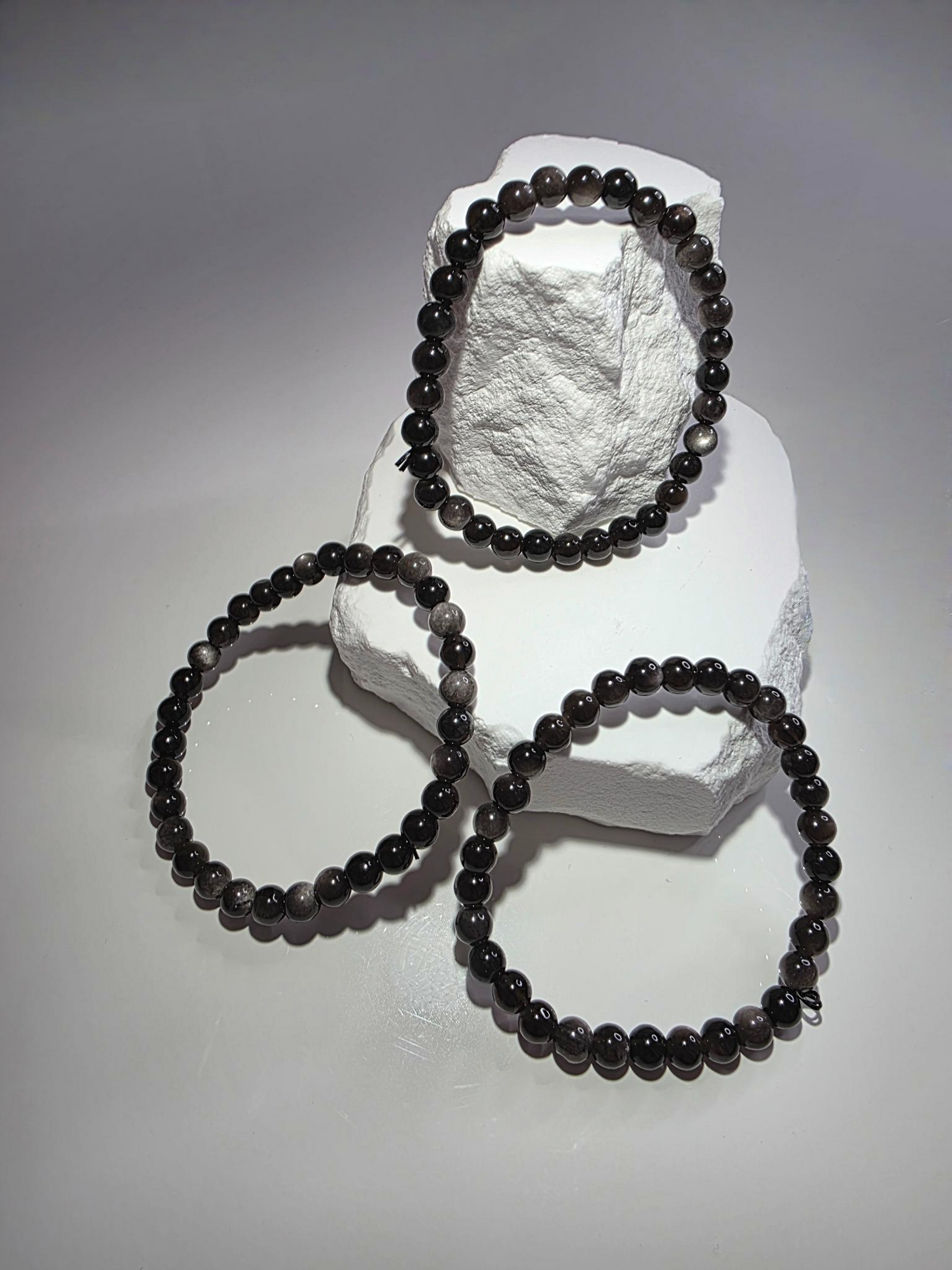 Silber Obsidian Armband schwarz-silber - Schutzstein Edelsteinperlen
