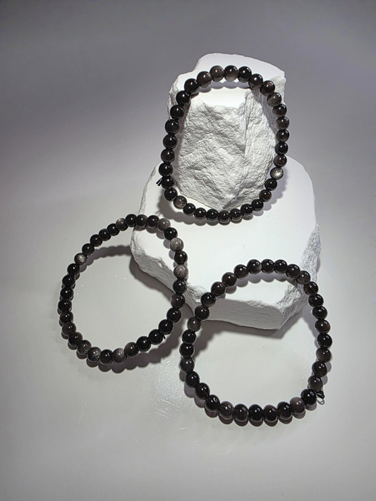 Silber Obsidian Armband schwarz-silber - Schutzstein Edelsteinperlen
