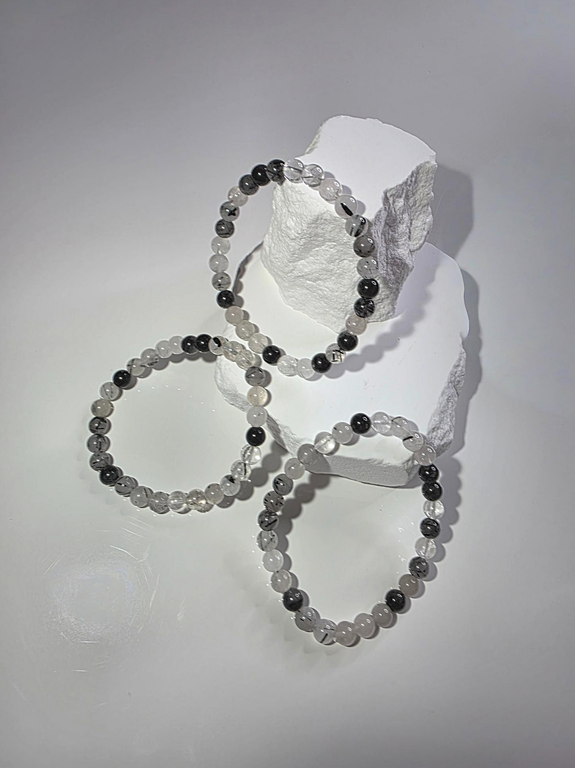 Turmalin Quarz Armband mittel - polierte Schutzstein Perlen
