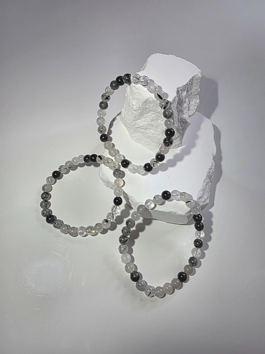 Turmalin Quarz Armband mittel - polierte Schutzstein Perlen

