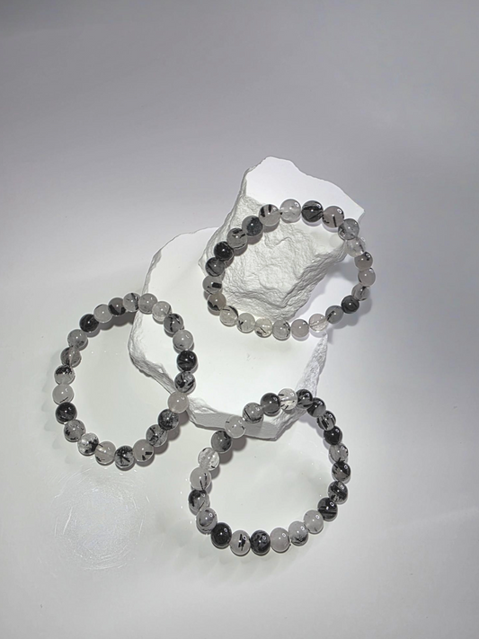Turmalin Quarz Armband schwarz-klar - Schutzstein mit Quarz Einschlüssen
